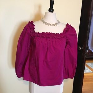 JCrew Ruffle Neck Top, Deep Berry, Sz S